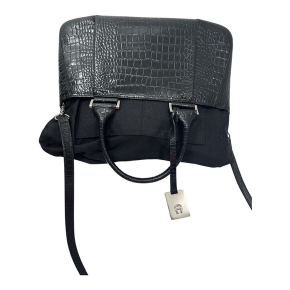 Etienne Aigner Black Crocodile-Embossed Satchel - Picture 11 of 14